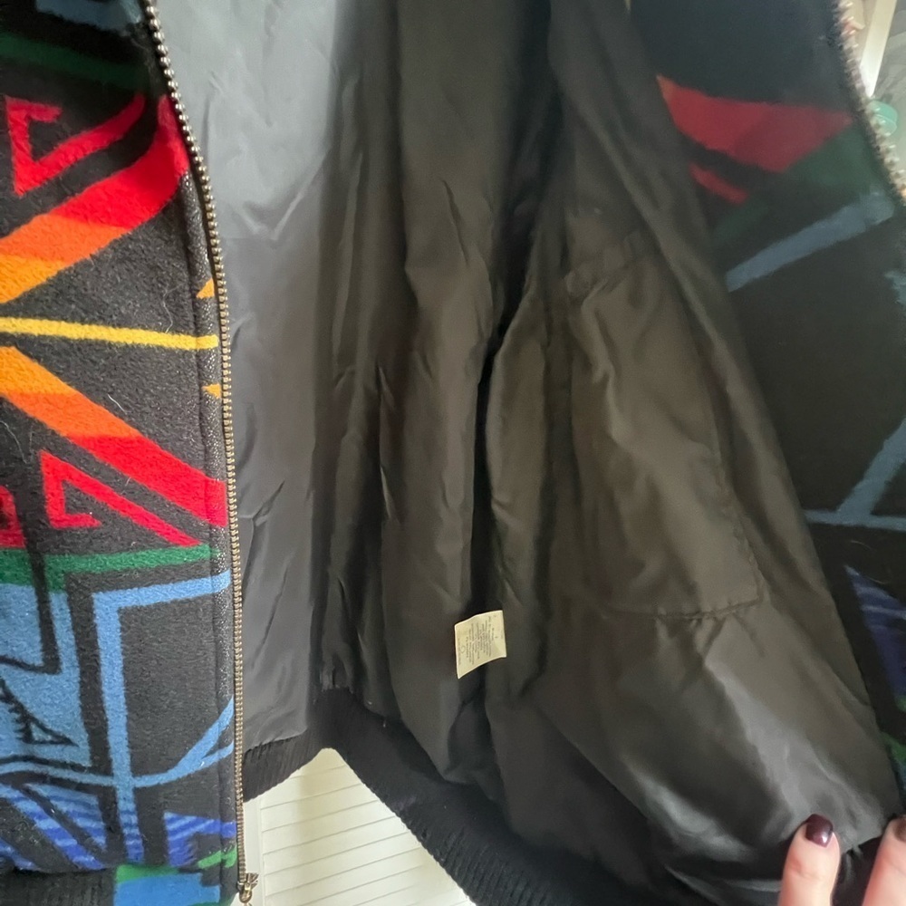 Vintage Aztec Print PENDLETON Women’s Sz L Wool Bomber Jacket Rare - Picture 11 of 16
